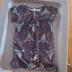 Dark Gray Baby Romper with White and Orange Patterns